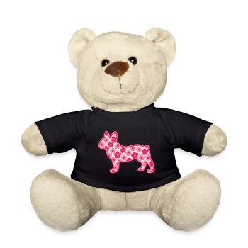 Florale französische Bulldoggen-Silhouette - Teddy - Schwarz - Vorne