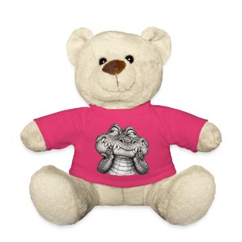 Schüchternes Krokodil mit einem schelmischen Lächeln – Zeichnung - Teddy - Pink - Vorne