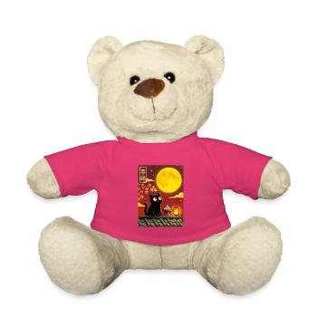 Schwarze Katze unter Vollmond - Teddy - Pink - Vorne