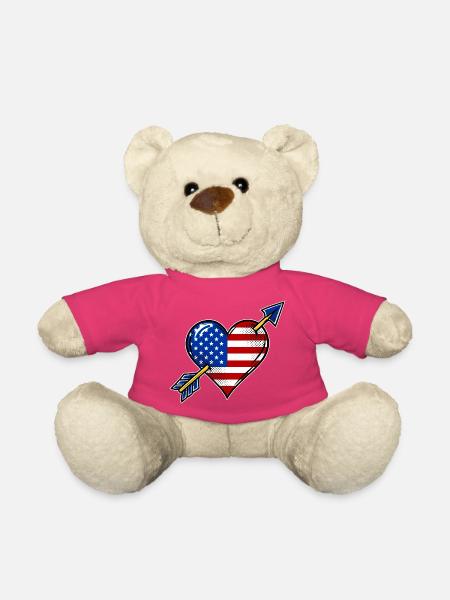 USA Flagge Herz mit Pfeil - Teddy - Pink