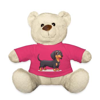 Süßes Dackel-Welpen-Weiner-Hundeliebhaber-Grafik-T-Shirt - Teddy - Pink - Vorne
