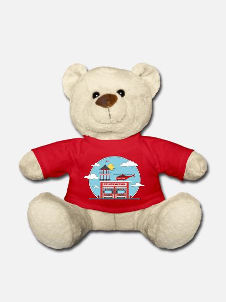 Hélicoptère et camion de pompiers - Nounours - rouge