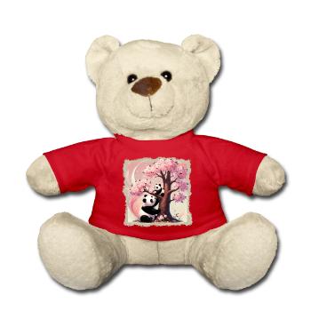 Mama und Baby-Pandas am Kirschbaum - Teddy - Rot - Vorne