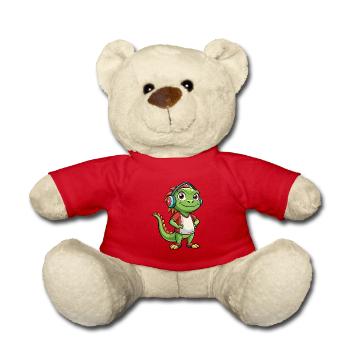 Leguan Lustige Zeichentrickfigur Kopfhörer Musik - Teddy - Rot - Vorne