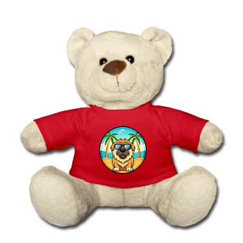 Tibetische Dogge Hunderasse Cartoon Sonnenbrille Strand - Teddy - Rot - Vorne