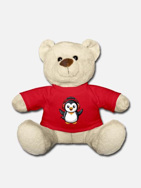 Pinguin Lustige Zeichentrickfigur Kopfhörermusik - Teddy - Rot