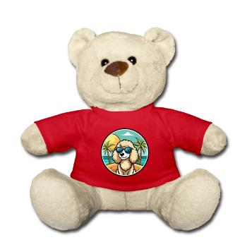 Pudel Hund Rasse Cartoon Sonnenbrille Strand - Teddy - Rot - Vorne