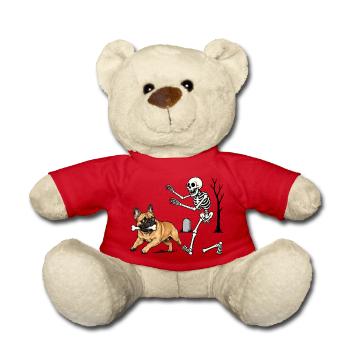 Französische Bulldogge Mit Knochen Vor Skelett - Teddy - Rot - Vorne