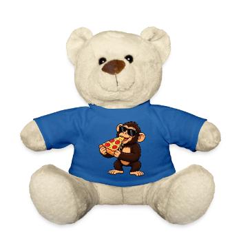 Schimpanse mit Pizza Cool Cartoon - Teddy - Königsblau - Vorne