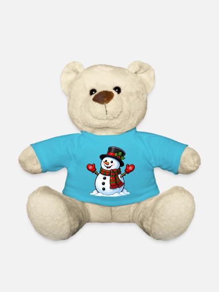 Schneemann mit Schal und Mütze - Teddy - Atollblau