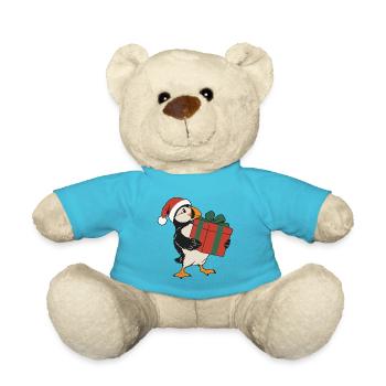 Weihnachts-Papageitaucher mit einem Geschenk - Teddy - Atollblau - Vorne