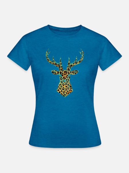 Hirsch PopArt Tuerkis - Frauen T-Shirt - Antikblaues Saphir meliert