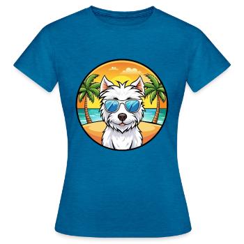 Westie Hunderasse Cartoon Sonnenbrille Strand - Frauen T-Shirt - Antikblaues Saphir meliert - Vorne - AI Model Female 172 dark (172cm)