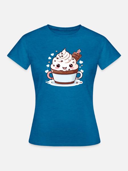 Charmanter Kakao-Begleiter - Frauen T-Shirt - Antikblaues Saphir meliert