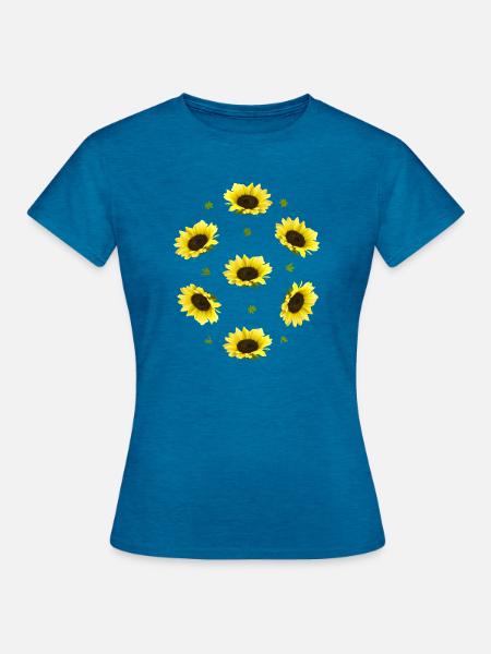 Sonnenblumen - Frauen T-Shirt - Antikblaues Saphir meliert