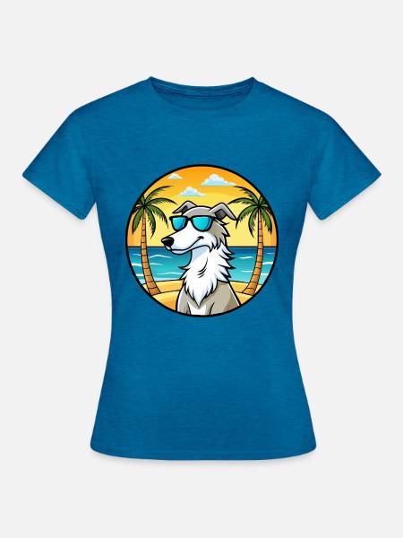 Barzoï Chien Race Dessin Animé Lunettes De Soleil Plage - T-shirt Femme - bleu saphir antique chiné