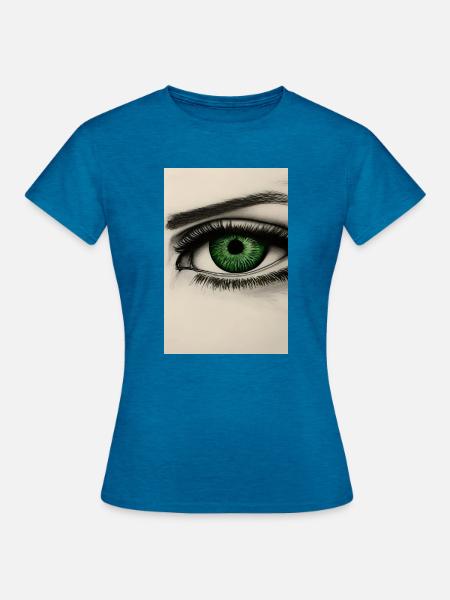Grünes Auge Zeichnung - Frauen T-Shirt - Antikblaues Saphir meliert