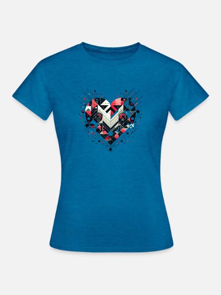 Geometrisches Herz - Frauen T-Shirt - Antikblaues Saphir meliert