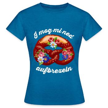 I mog mi ned aufbrezeln lustiges Dirndl Shirt - Frauen T-Shirt - Antikblaues Saphir meliert - Vorne - AI Model Female 172 dark (172cm)