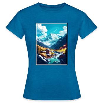 Saas Fee Schweiz Vintage Reiseposter WPA Kunst - Frauen T-Shirt - Antikblaues Saphir meliert - Vorne - AI Model Female 172 dark (172cm)