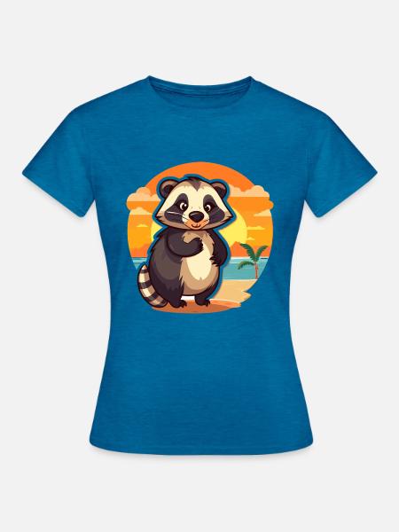 Dachs-lustige Cartoon-Kawaii-Strand-Illustration - Frauen T-Shirt - Antikblaues Saphir meliert