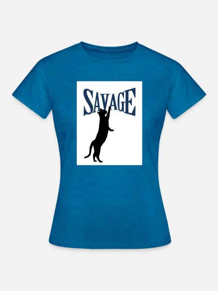 Wildkatze in Silhouette - Frauen T-Shirt - Antikblaues Saphir meliert