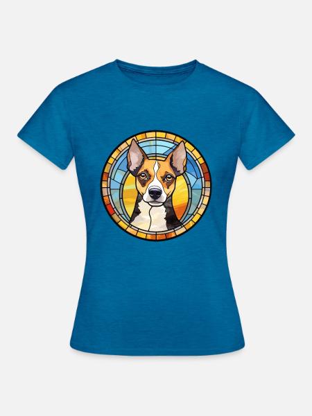 Ratte Terrier Hunderasse Buntes Glas - Frauen T-Shirt - Antikblaues Saphir meliert