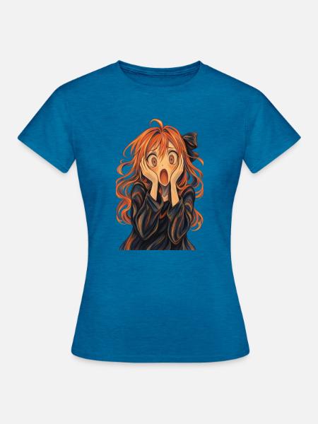 Der Schrei im Anime-Stil - Frauen T-Shirt - Antikblaues Saphir meliert