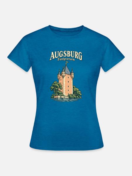 Augsburg Fünfgratturm - Frauen T-Shirt - Antikblaues Saphir meliert