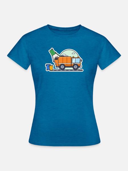 Müllauto leert eine Mülltonne - Frauen T-Shirt - Antikblaues Saphir meliert