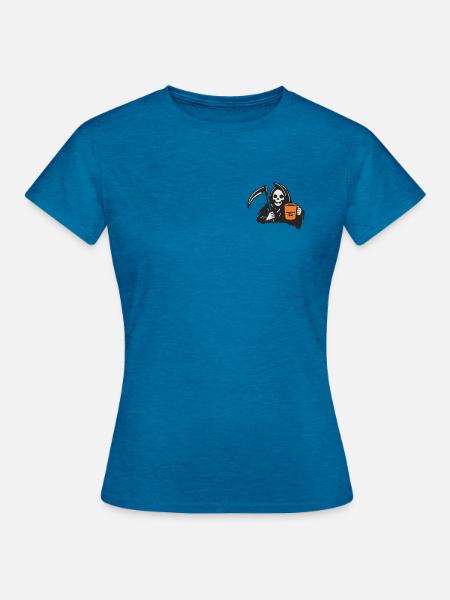 Halloween Sensenmann mit Kaffeebecher - Frauen T-Shirt - Antikblaues Saphir meliert