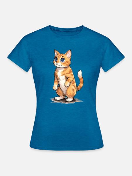 Wasserfarben Kätzchen Blick - Frauen T-Shirt - Antikblaues Saphir meliert
