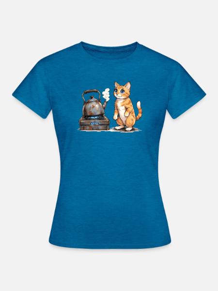 Kätzchen am Schmiedekessel - Frauen T-Shirt - Antikblaues Saphir meliert