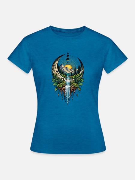 Mystische Mondlandschaft – Natur & Fantasy - Frauen T-Shirt - Antikblaues Saphir meliert