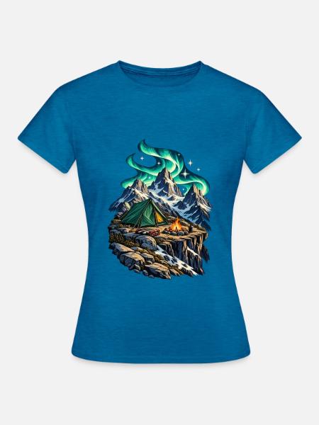 Hochgebirgslager unter einem Polarlichtbogen - Frauen T-Shirt - Antikblaues Saphir meliert