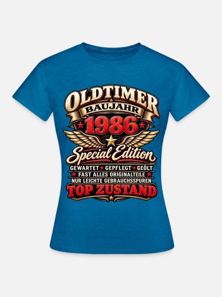 Oldtimer Baujahr 1986 – Vintage Special Edition - Frauen T-Shirt - Antikblaues Saphir meliert
