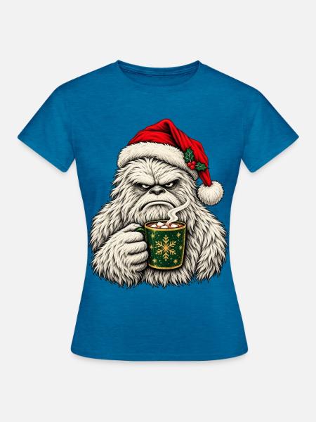 Gemütlicher Winter-Yeti mit Kakao - Frauen T-Shirt - Antikblaues Saphir meliert