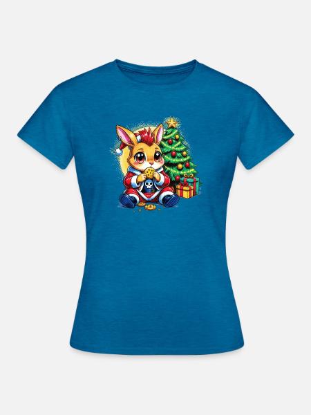 Weihnachtsbunny mit Keksen - Frauen T-Shirt - Antikblaues Saphir meliert
