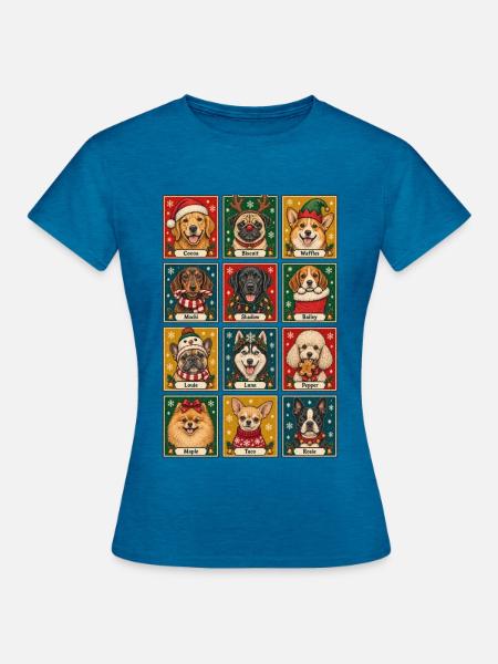 Weihnachtshundeporträts – Festliche Hunderassen - Frauen T-Shirt - Antikblaues Saphir meliert