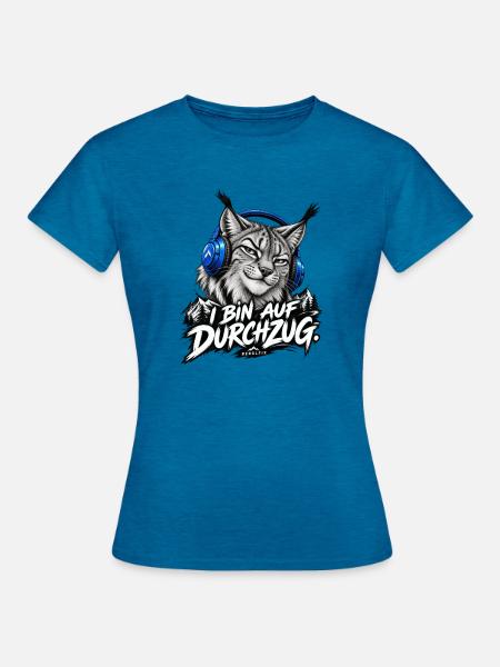 Katzenkopf mit Kopfhörern Bergabenteuer - Frauen T-Shirt - Antikblaues Saphir meliert