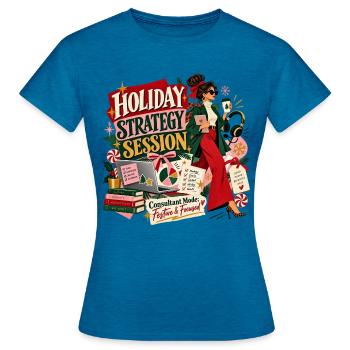 Urlaubsstrategie - Frauen T-Shirt - Antikblaues Saphir meliert - Vorne - AI Model Female 172 dark (172cm)