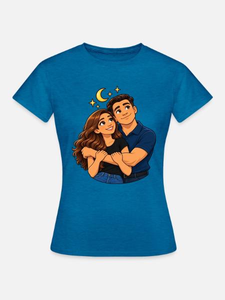 Moonlit Embrace Duo - Frauen T-Shirt - Antikblaues Saphir meliert