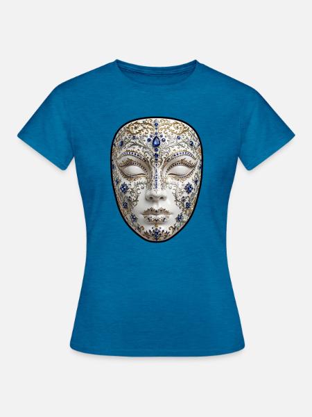 Goldene Maske mit Saphiren - Frauen T-Shirt - Antikblaues Saphir meliert
