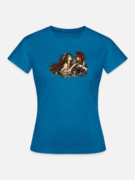 Weihnachts-Rusalka-Slawisches Wassergeist-Design - Frauen T-Shirt - Antikblaues Saphir meliert