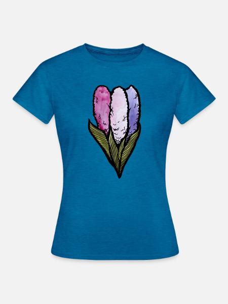 Pastell-Baumwollblumen-Trio - Frauen T-Shirt - Antikblaues Saphir meliert