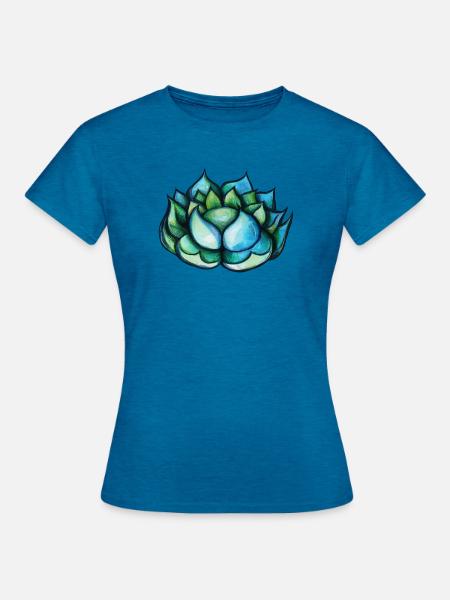 Blaugrüne Aquarell-Sukkulente - Frauen T-Shirt - Antikblaues Saphir meliert
