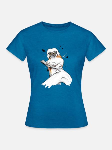 Lemur auf Ast - Frauen T-Shirt - Antikblaues Saphir meliert