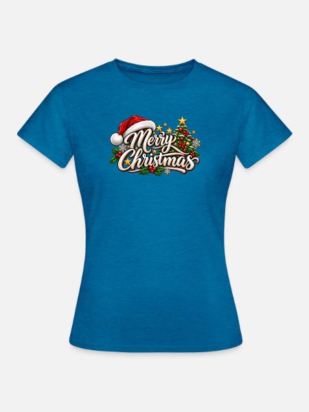 Frohe Weihnachten Ornament-Schrift - Frauen T-Shirt - Antikblaues Saphir meliert