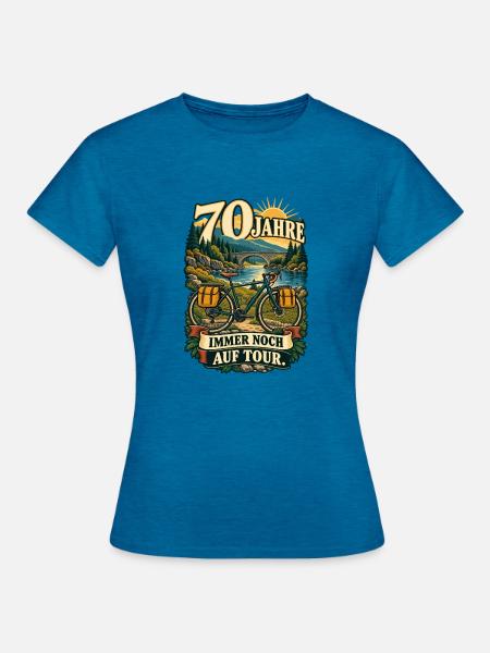 70 Jahre Auf Tour Fahrraddesign - Frauen T-Shirt - Antikblaues Saphir meliert