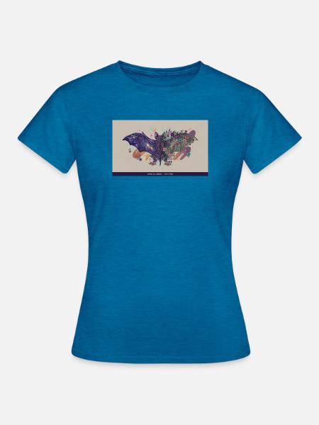 Kosmische Fledermaus Blumen - Frauen T-Shirt - Antikblaues Saphir meliert